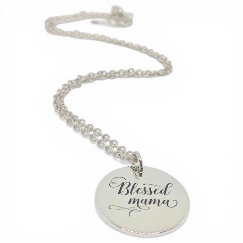 Brand New Womens Hand Stamped .925 Silver Blessed Mama Necklace